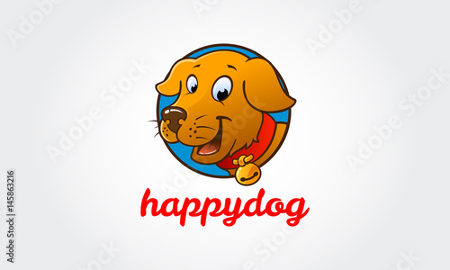 Happy Dog Vector Logo Cartoon Character. Funny cartoon dog face logo template. Vector logo illustration.