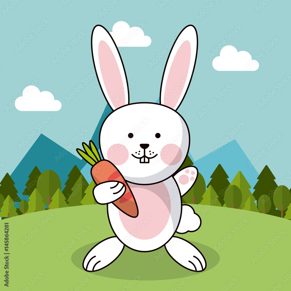 cute rabbit with carrot adorable landscape natural vector illustration