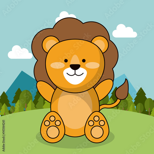 cute lion adorable landscape natural vector illustration