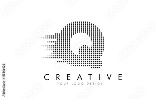 Q Letter Logo with Black Dots and Trails.