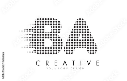 BA B A Letter Logo with Black Dots and Trails.