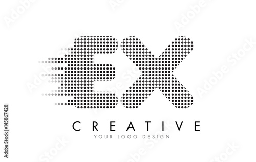 EX E X Letter Logo with Black Dots and Trails.