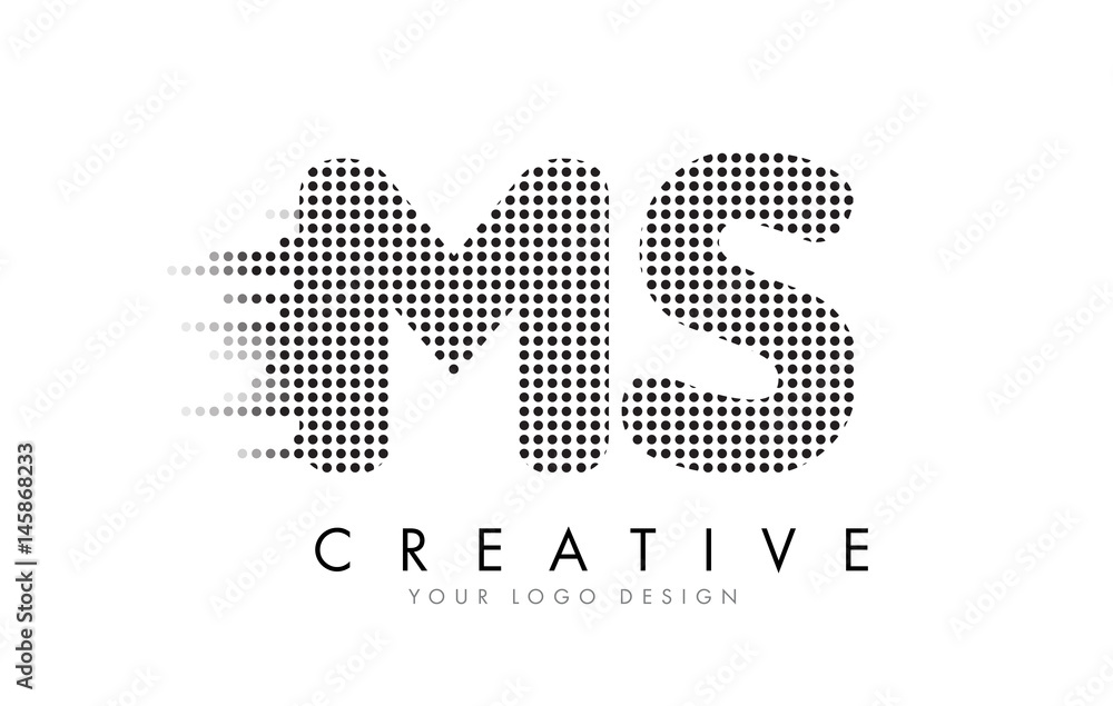 MS M S Letter Logo with Black Dots and Trails.