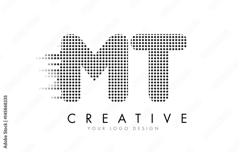 MT M T Letter Logo with Black Dots and Trails. MT M T Letter Logo with Black Dots and Trails.