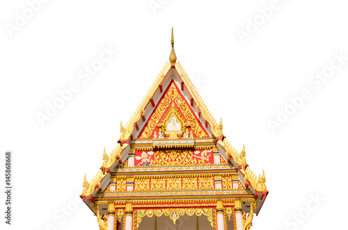 Beautiful Nagas or Serpents (Giant snake) and thai style angel statue on the top of roof in 