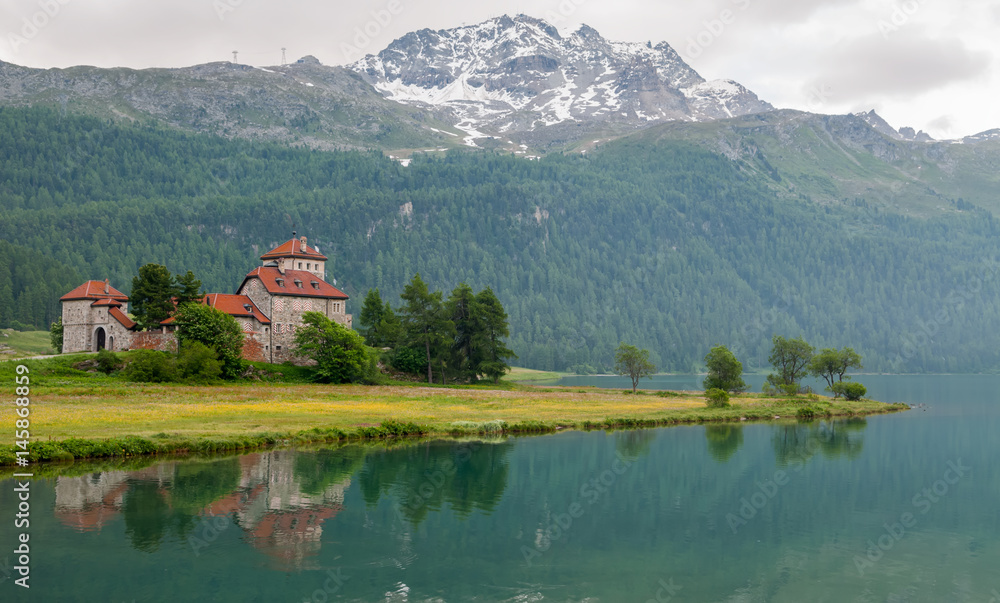 Fototapeta premium Landscape view at lake Silvaplana, St.Moritz, Switzerland.