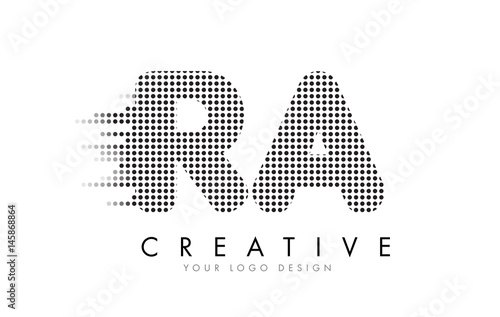 RA R Q Letter Logo with Black Dots and Trails.