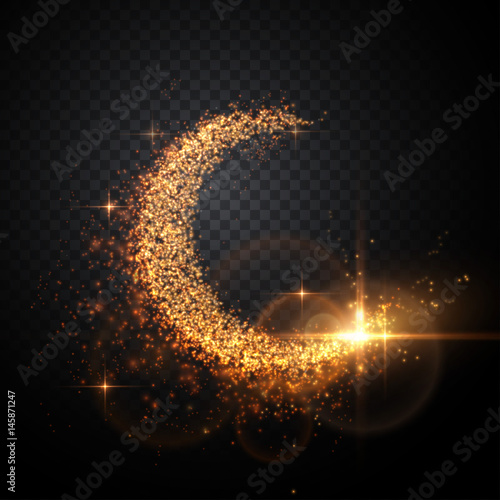 Vector illustration of abstract moon. Light particles composition.
