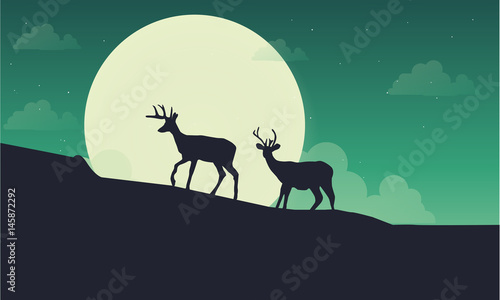 Deer with moon scenery silhouette