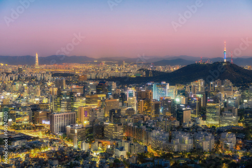 Seoul city and namsan tower skyline at night in Korea