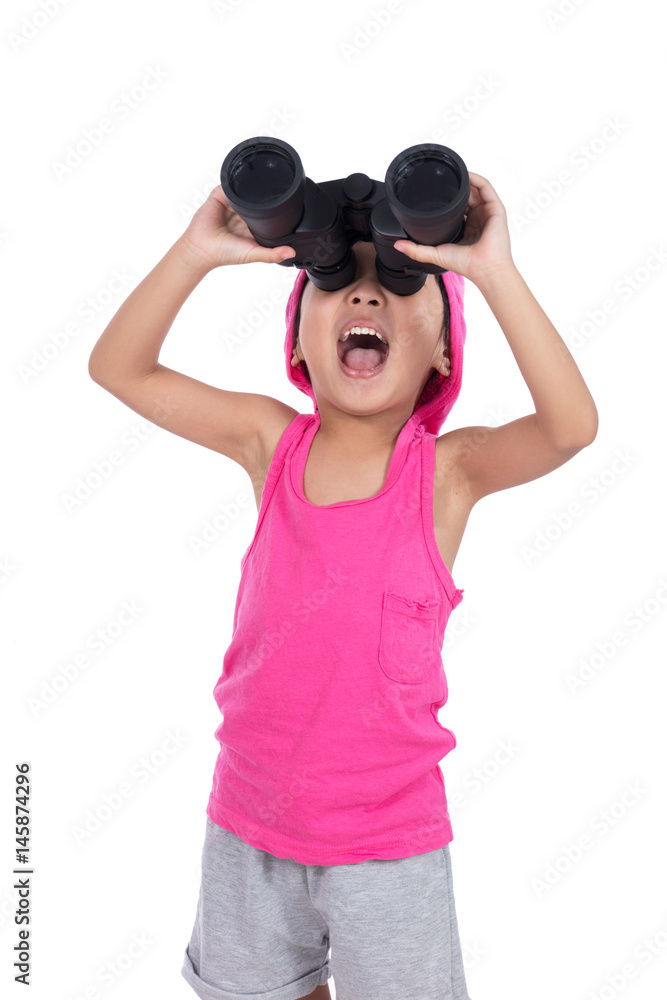 Asian Chinese little girl holding binoculars Asian Chinese little girl holding binoculars