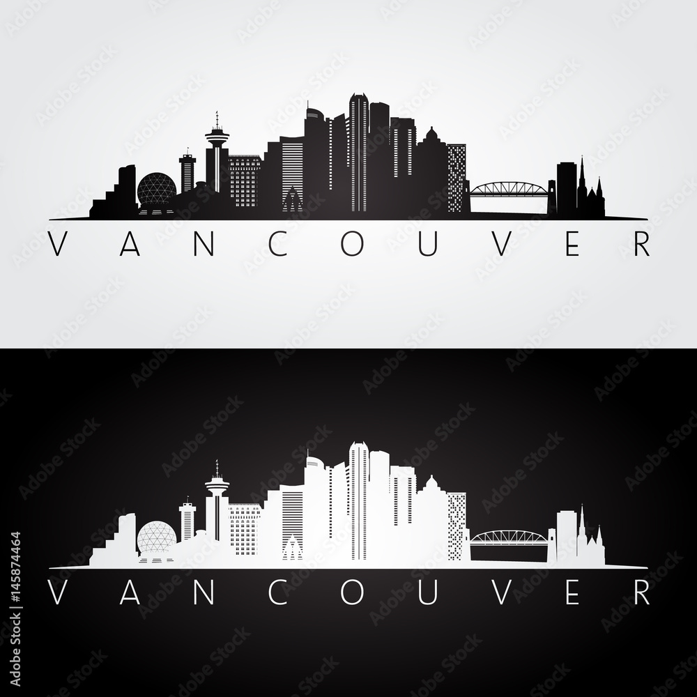 Naklejka premium Sylwetka panoramę Vancouver i zabytki