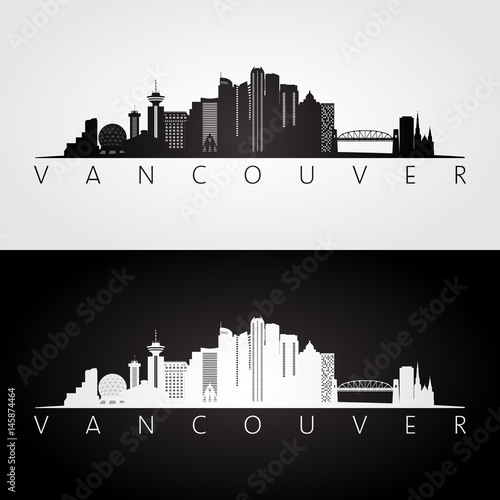 Vancouver skyline and landmarks silhouette