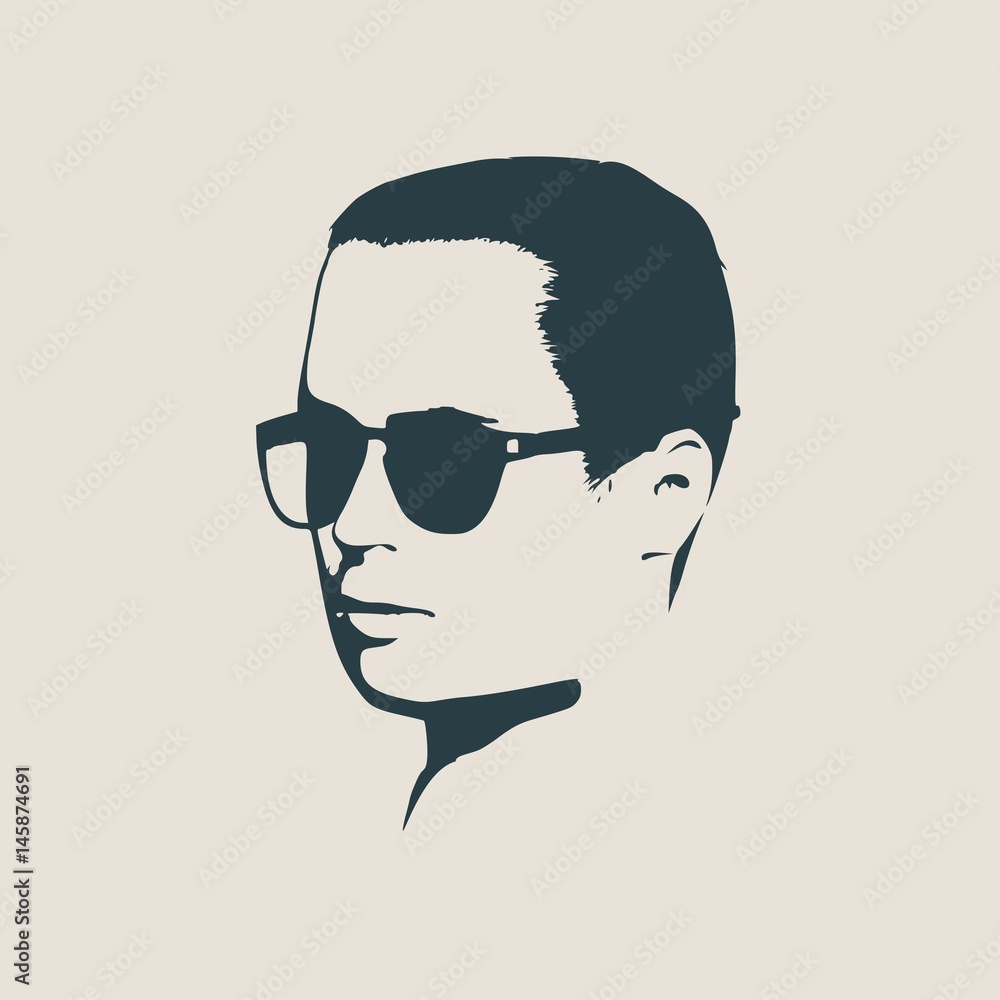 Man avatar. Half turn view. Isolated male face silhouette or icon . Vector illustration. Portrait with sunglasses Man avatar. Half turn view. Isolated male face silhouette or icon . Vector illustration. Portrait with sunglasses