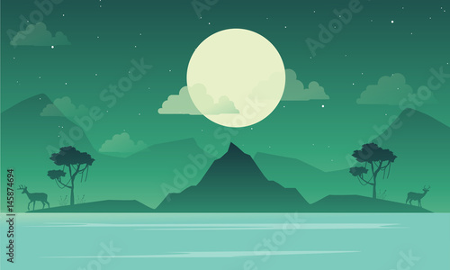 Lake scenery with mountain silhouette