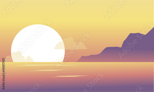 Silhouette of hill and lake at the morning scenery