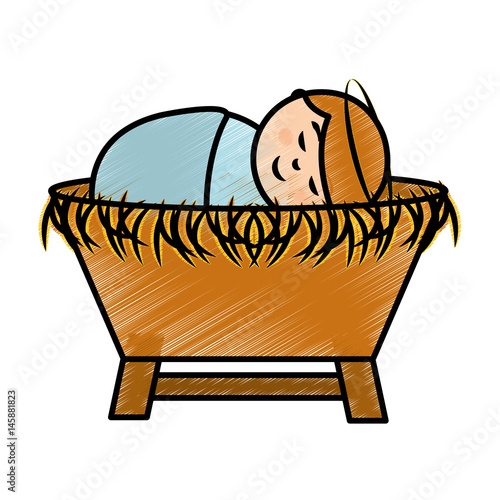 jesus baby on Straw cradle manger character vector illustration design