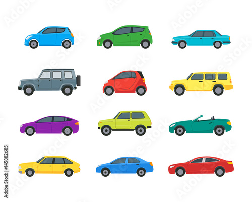 Cartoon Cars Color Icons Set. Vector