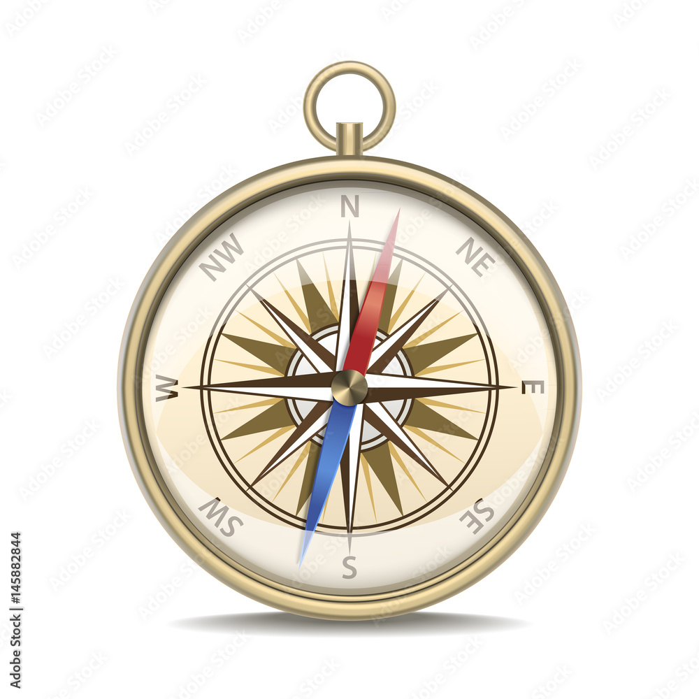 Realistic Detailed Compass with Windrose. Vector