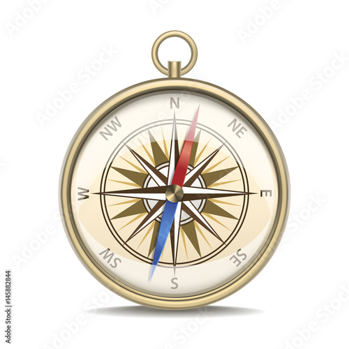 Realistic Detailed Compass with Windrose. Vector