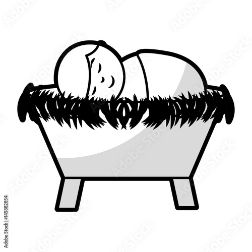jesus baby on Straw cradle manger character vector illustration design