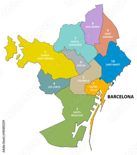 Administrative and political map of the Catalan capital of Barcelona