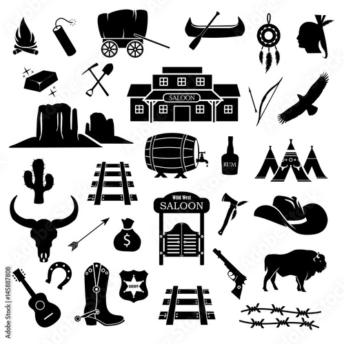 Cowboy, western, wild west icon set vector 