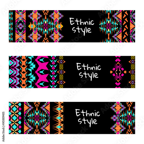 Vector set of colorful horisontal banners for business and invitation. Striped geometric ornaments