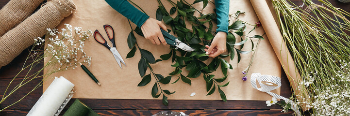 Florist preparing bouquet