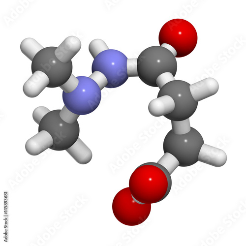 Daminozide  Alar  plant growth regulator molecule. Has been banned because of carcinogenicity concerns. 3D rendering. Atoms are represented as spheres with conventional color coding.