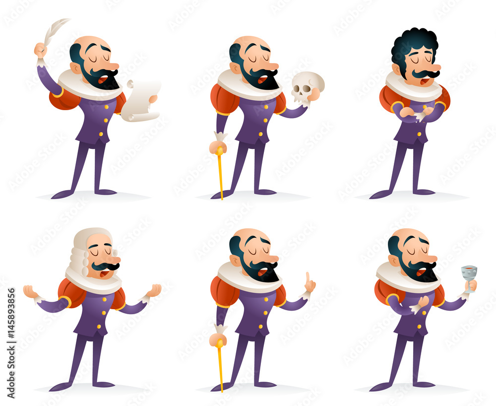 Actor Theater Stage Man Characters Medieval Different Actions Icons Set  Cartoon Design Template Vector Illustration Stock Vector | Adobe Stock