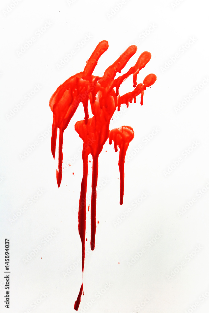 A human handprint stained with blood.