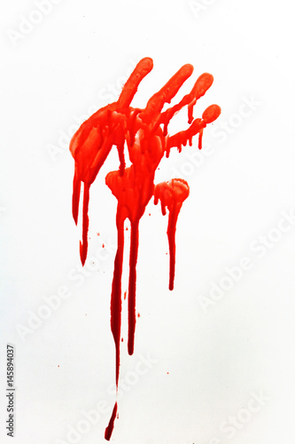 Obraz na płótnie A human handprint stained with blood. w salonie