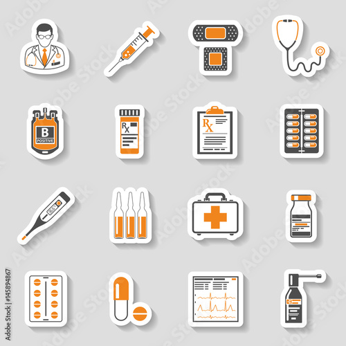 Medical sticker icons set