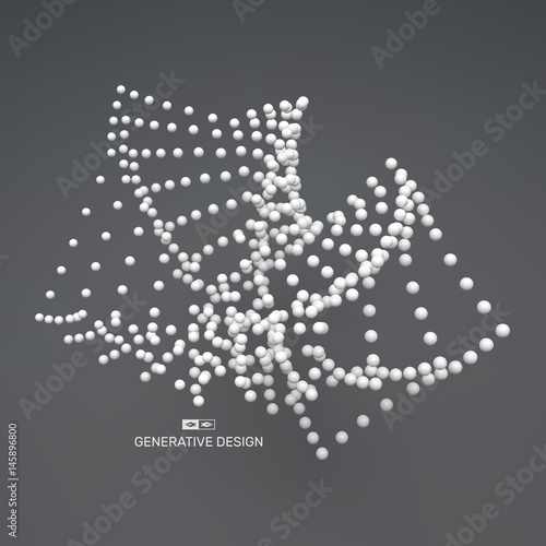 3D sphere composition. Many balls in empty space. Abstract background. Vector illustration. Generative art.