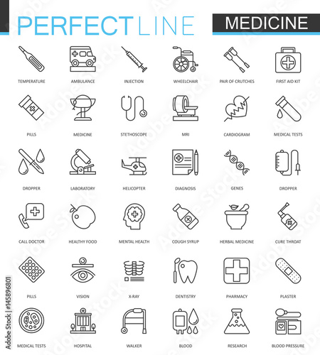 Medical and healthcare thin line web icons set. Outline stroke icon design.