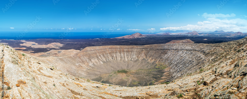 Crater of Caldera Blanca, old volcano in Lanzarote, Canary islands, Spain