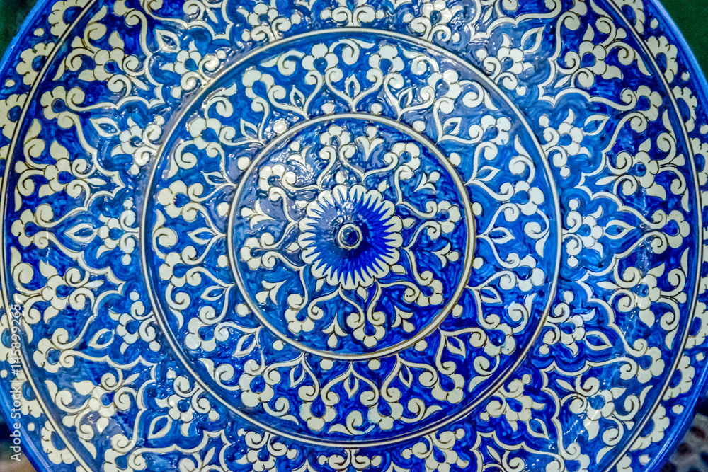 Ceramics with blue Uzbek patterns