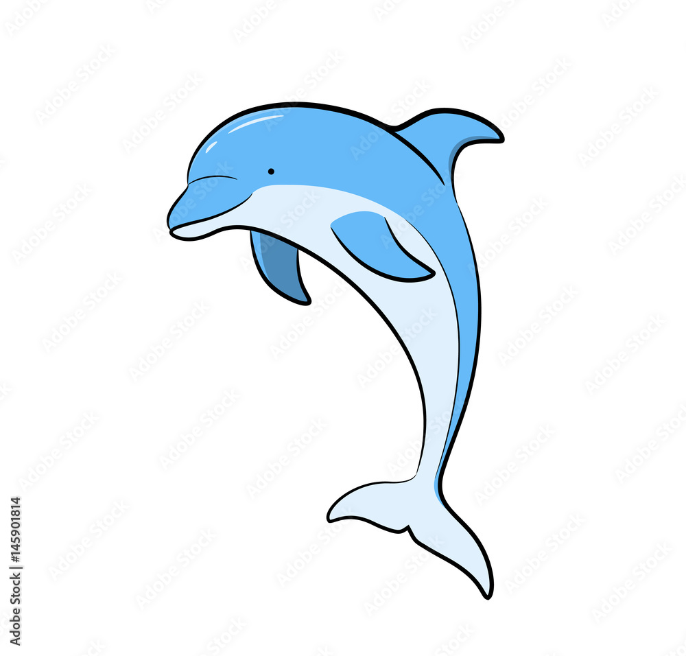 Obraz premium Dolphin Vector Cartoon, a hand drawn vector cartoon illustration of a cute dolphin in full color.