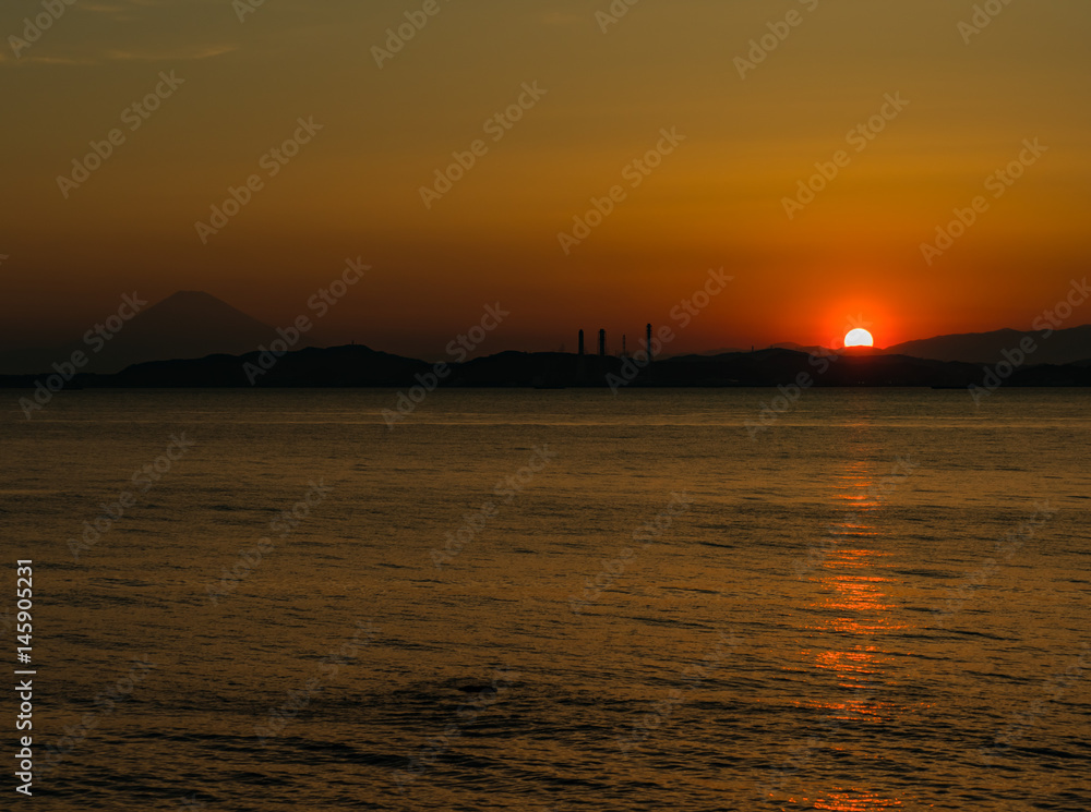 Sunset view from Boso peninsula in Japan