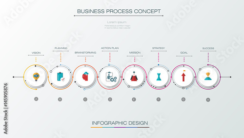 Vector infographics timeline design template with label design and 8 options or steps. Can be used for content, business, process infographics, diagram chart, flowchart, process diagram, time line