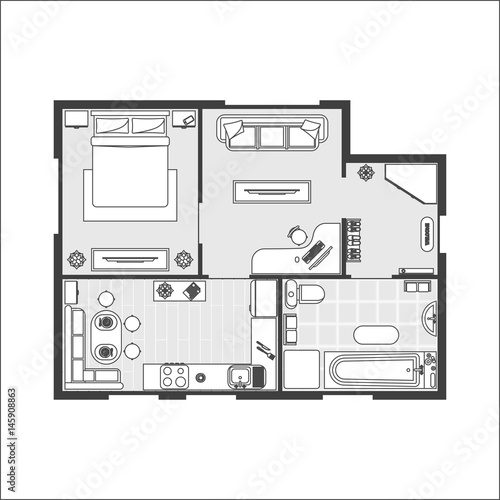 Apartment Plan witch Furniture. Vector