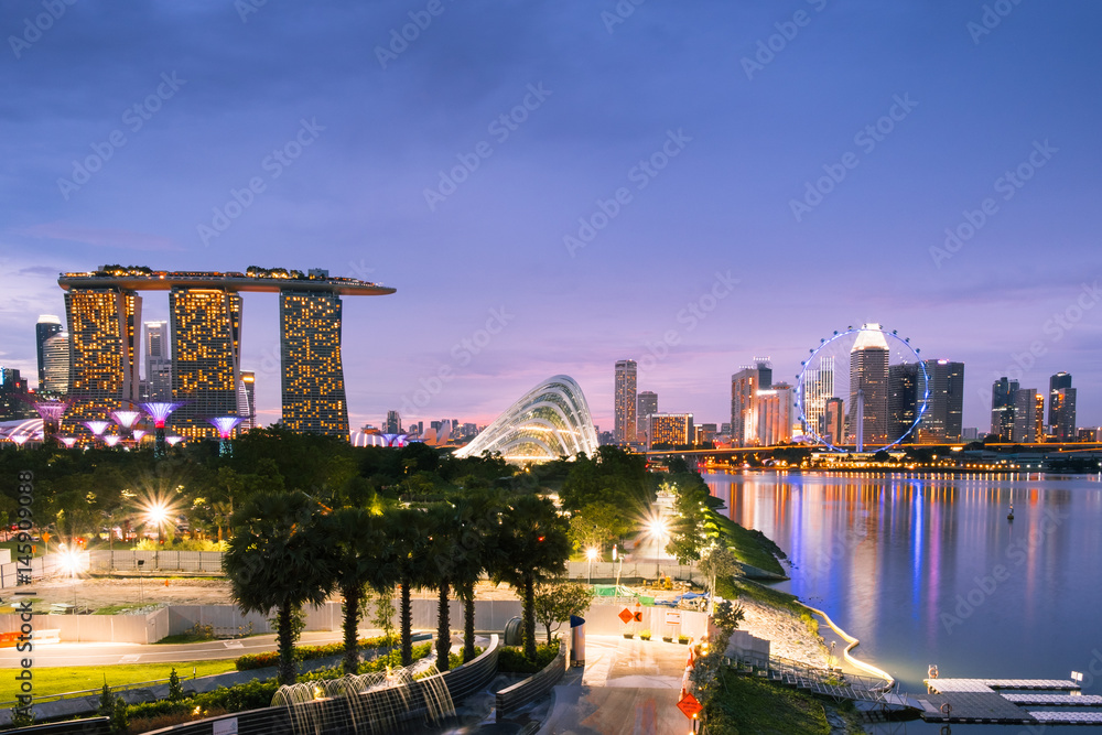 singapore city skyline night view background, this image for night city and landscape
