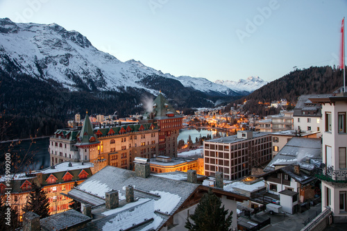 At dawn. Amazing mountain scenery from St. Moritz, Switzerland