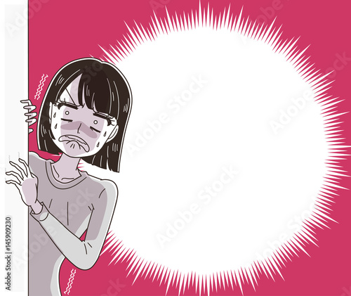 ショックを受ける女性（ふきだし付き）