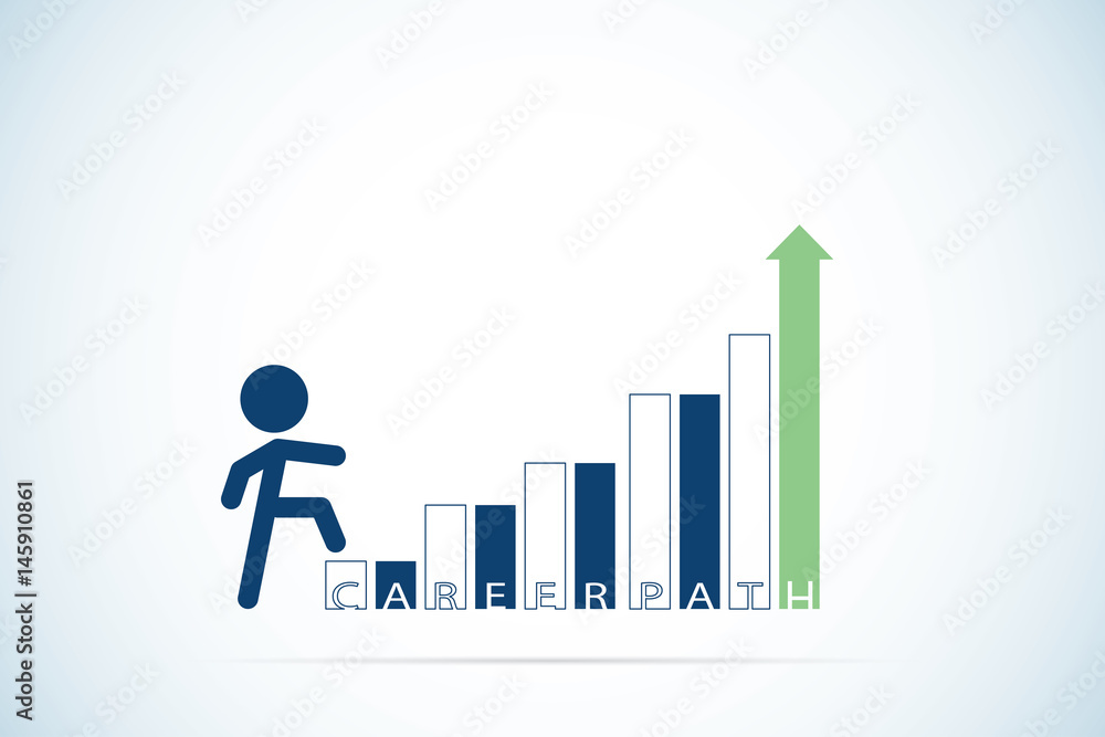 businessman stepping up a staircase with career path text, career and ...