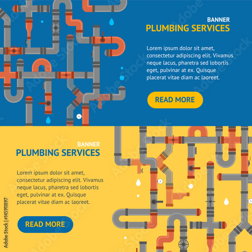Repair Plumbing Service Banner Set. Vector