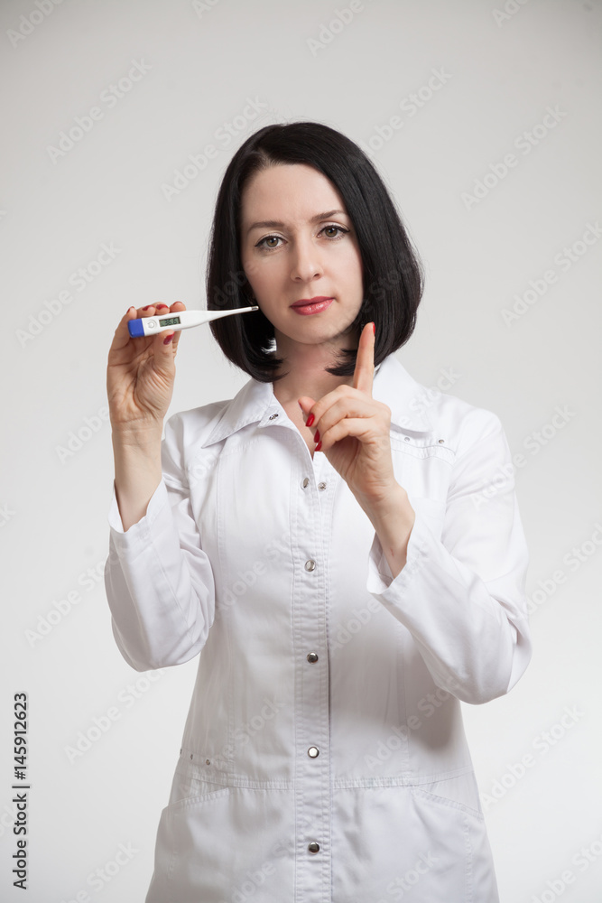 the beautiful woman the doctor with a thermometer the beautiful woman the doctor with a thermometer