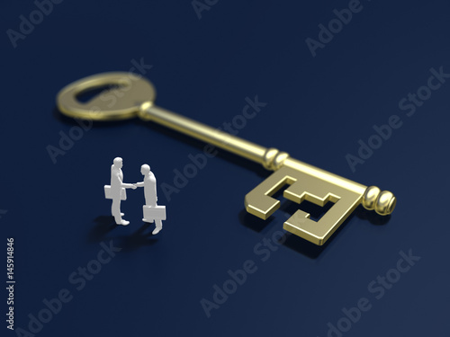 Business figure to shake hands next to the key
