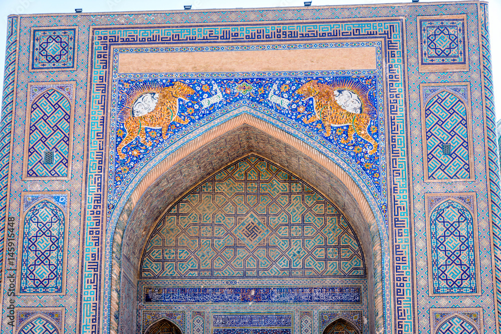 Mosaic art, Sher-Dor Madrasah, Samarkand, Uzbekistan